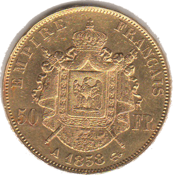 50 francos oro 1858 r