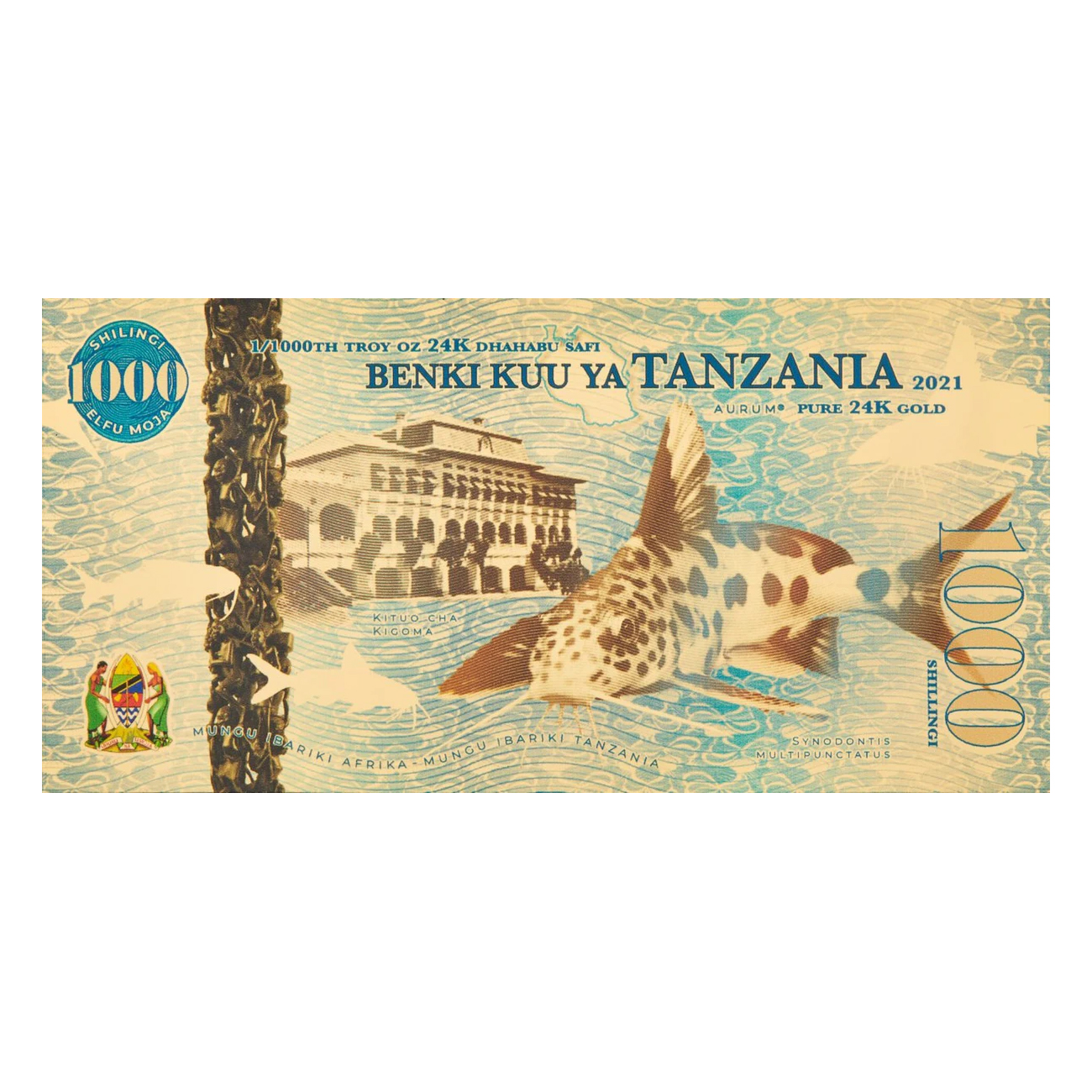 Billete de Oro Kituo Cha Kigoma 1000 Chelines de Tanzania 1/1000 oz 2