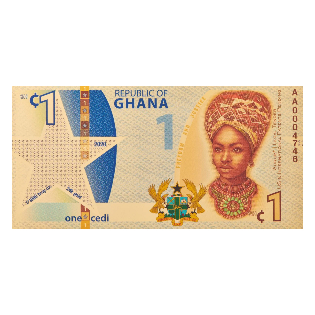 Billete de Oro 1 Cedi de República de Ghana Freedom 1/1000 oz 2