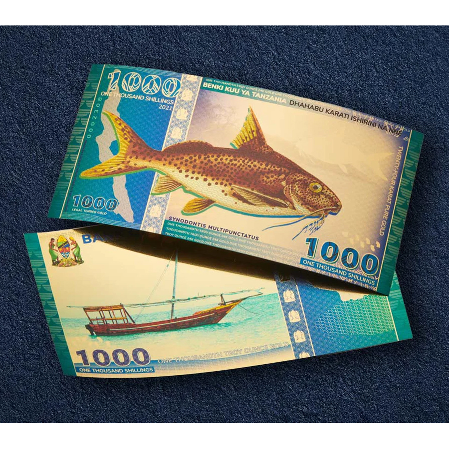 Billete de Oro 1000 Chelines del Lago Tanganyika de Tanzania 1/1000 oz 2