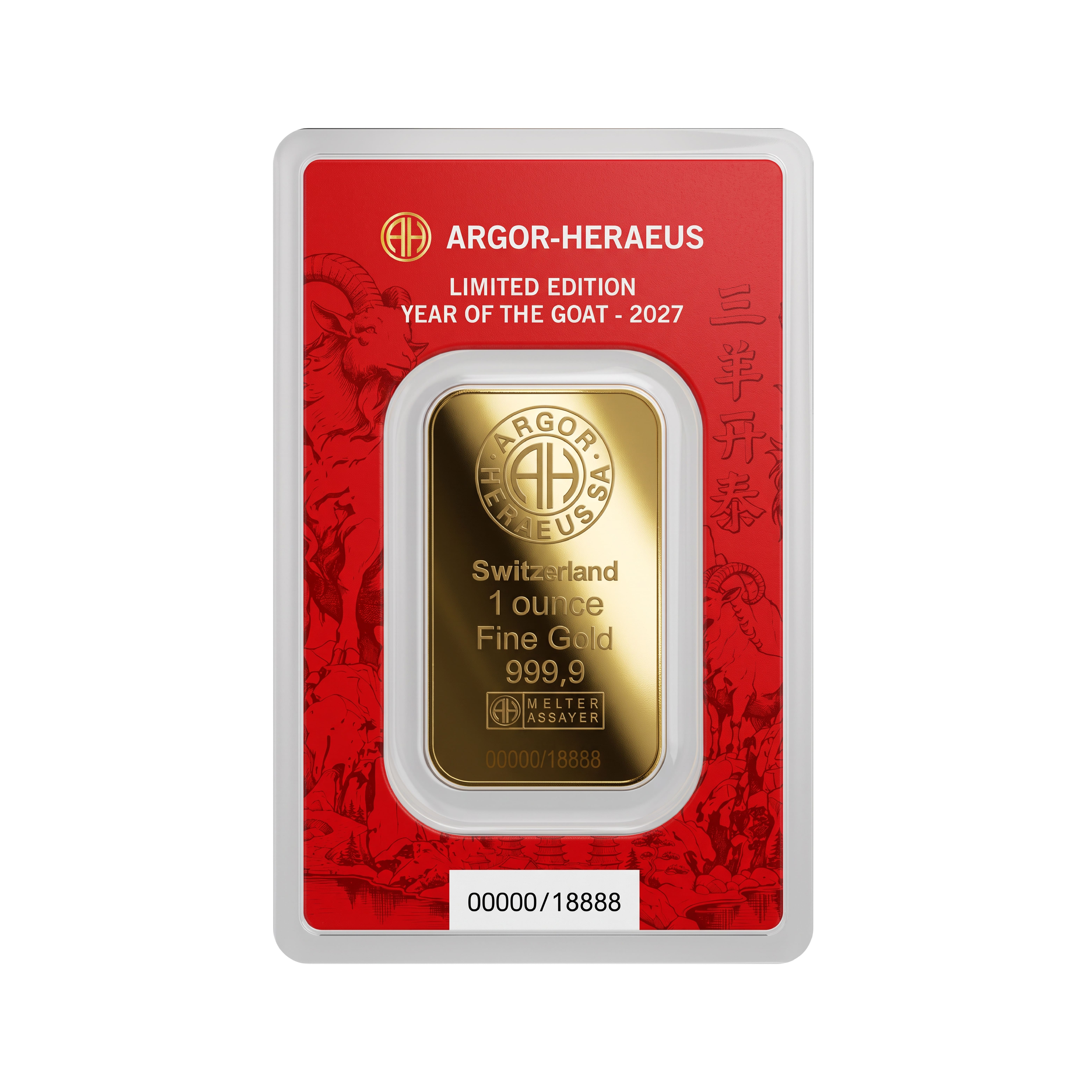 Lingote de Oro Argor-Heraeus Año de la Cabra 2027 de 1oz