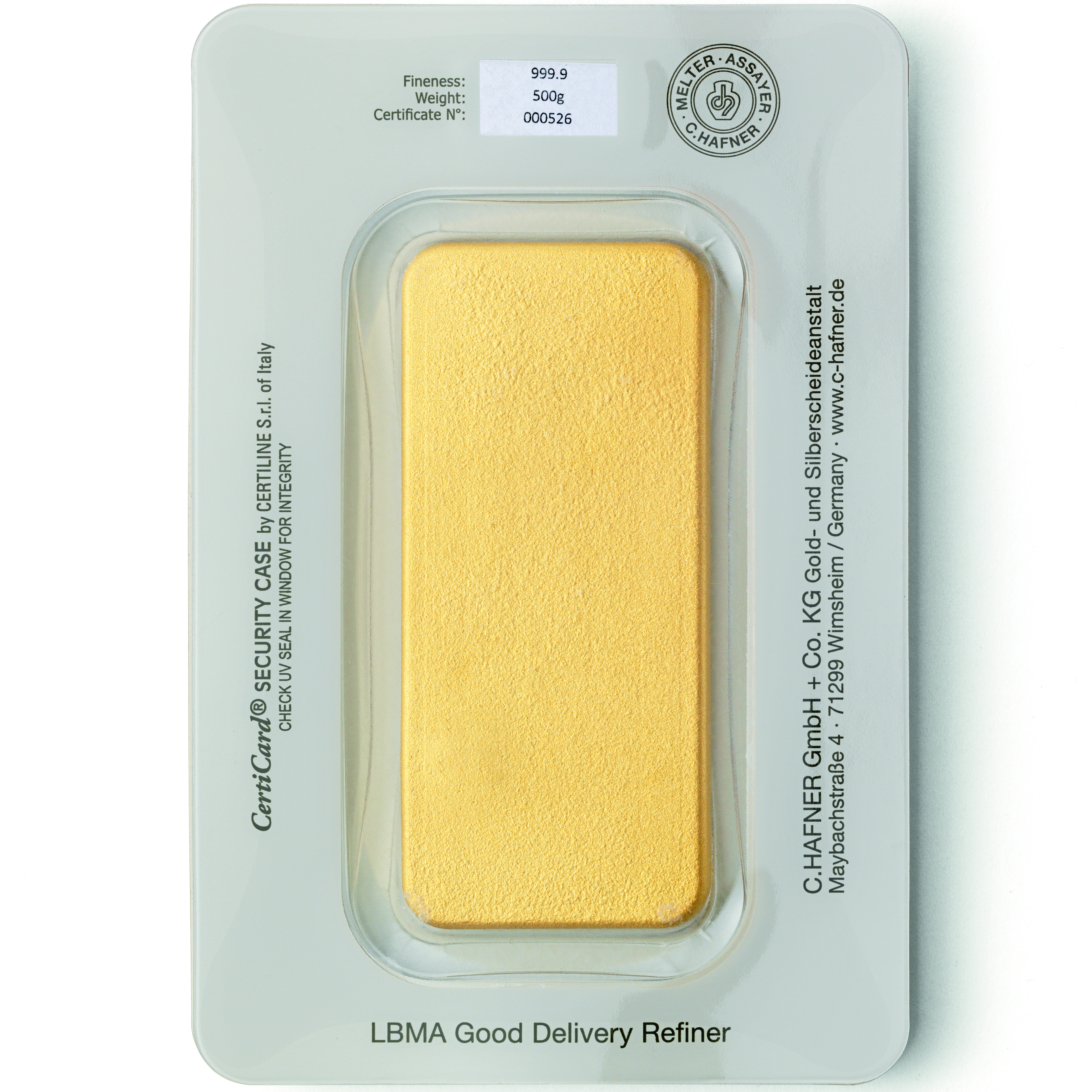 Lingote de Oro C Hafner de 1kg reverse