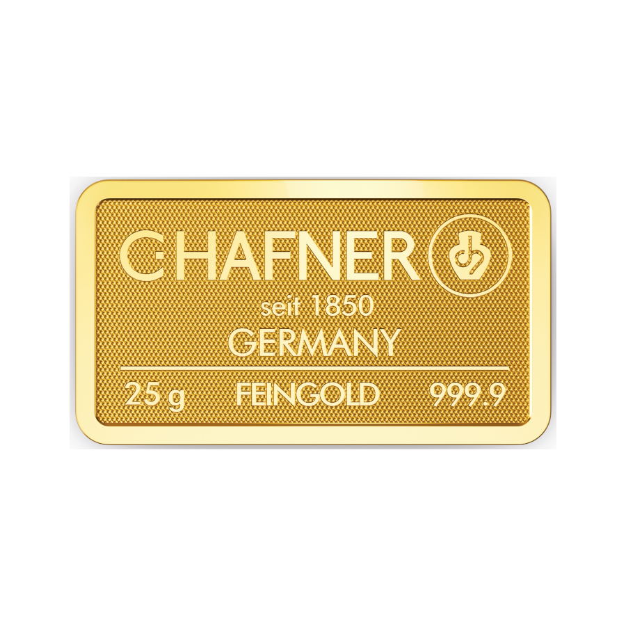 Lingote de Oro C Hafner 25g detalle