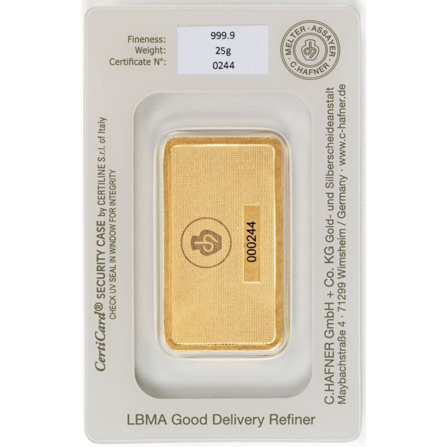 Lingote de Oro C Hafner 25g reverse