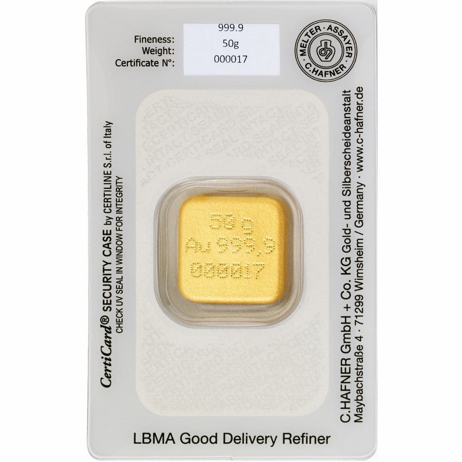 Lingote de Oro C Hafner Casted de 50g reverse