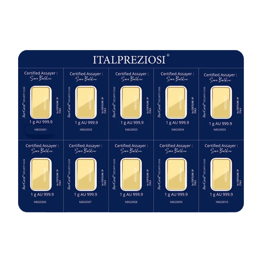 Lingote de Oro Italpreziosi Multipack de 10 x 1g reverse