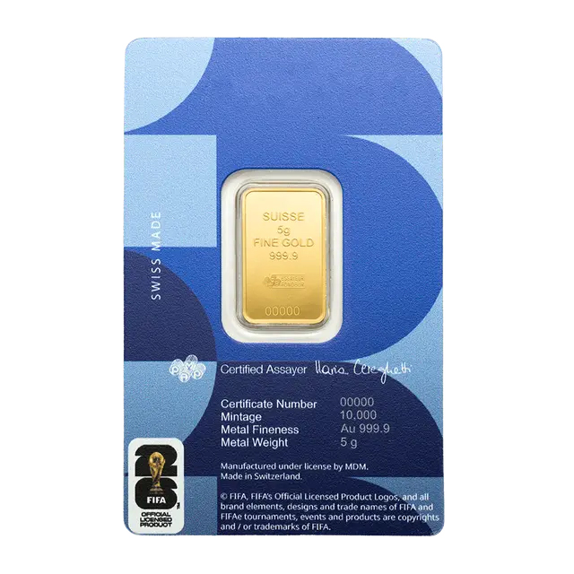 Lingote de Oro PAMP Copa Mundial de la FIFA - 2026 de 5g Blister reverse