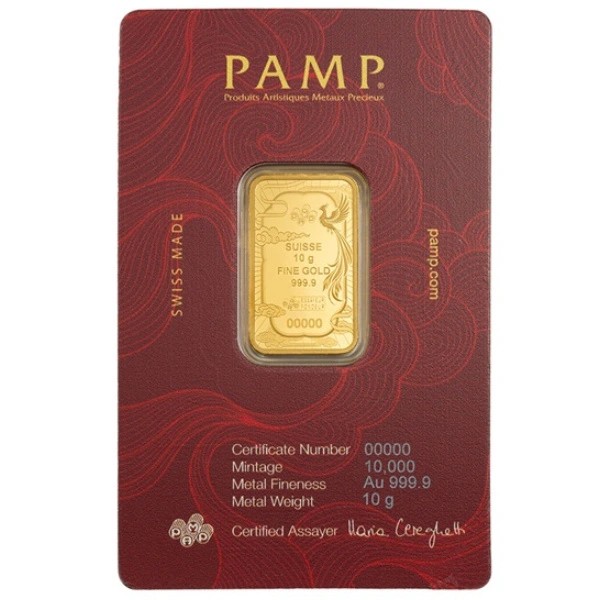 Lingote de Oro PAMP Fénix de la Suerte - Color de 10g reverso1