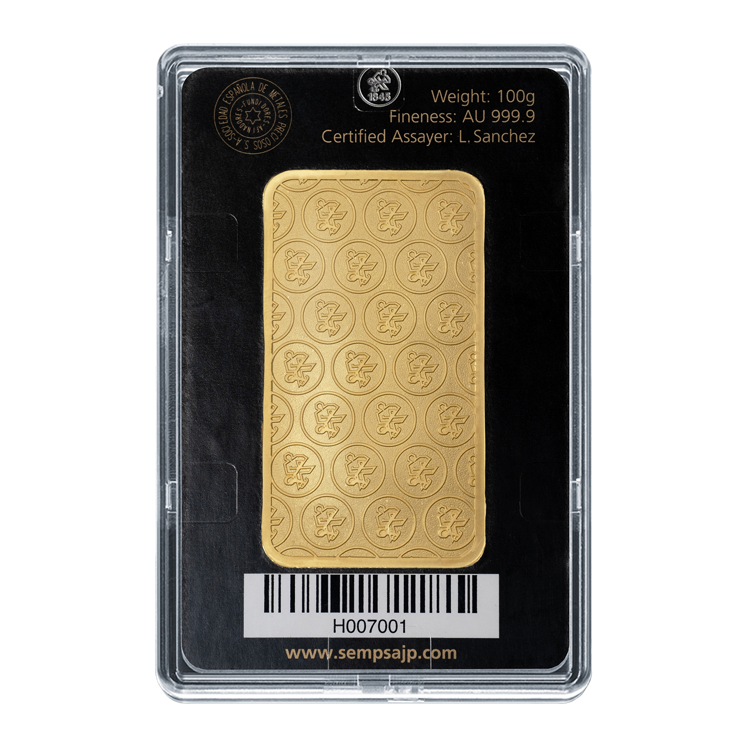 Lingote de Oro SEMPSA de 100g reverse
