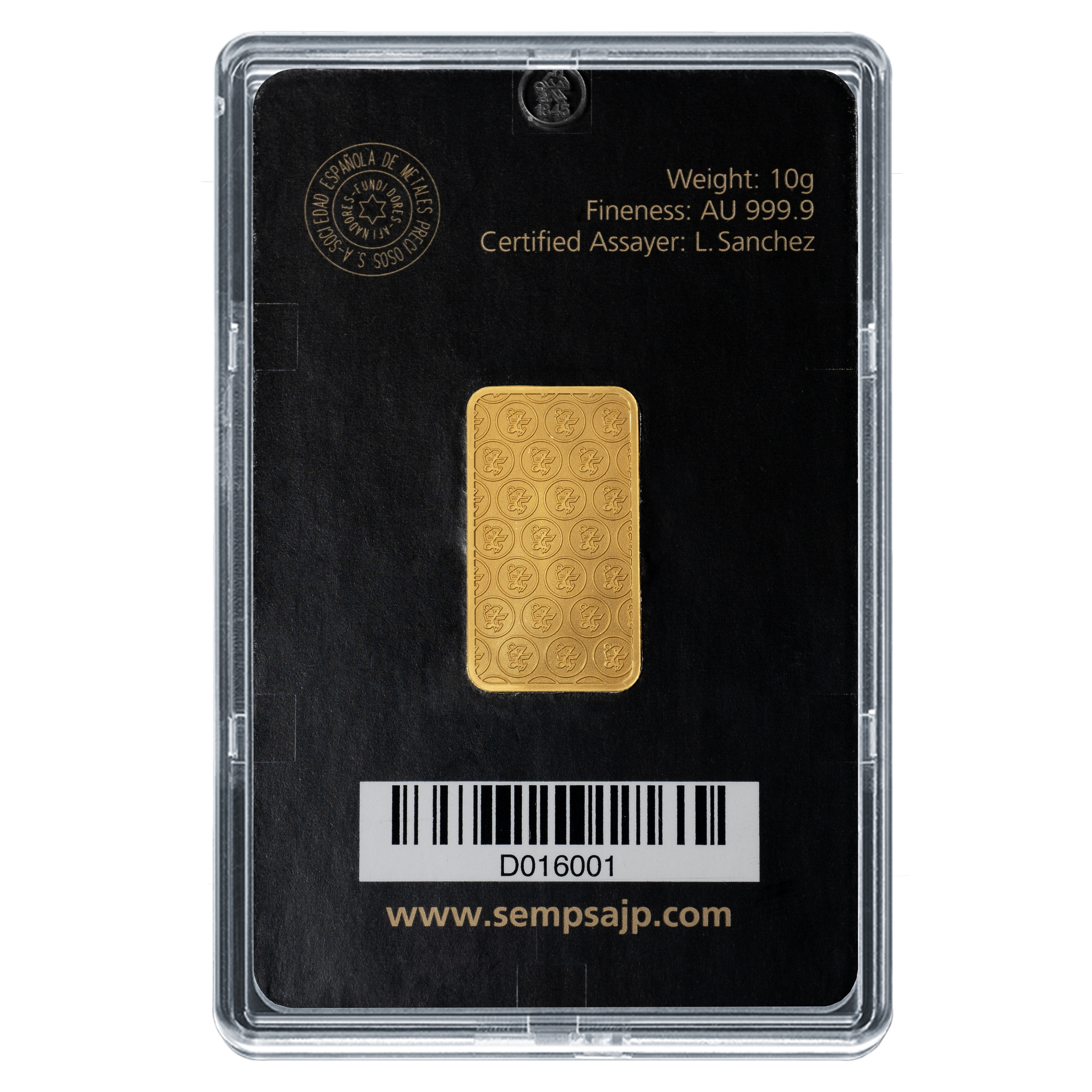 Lingote de Oro SEMPSA de 10g reverse
