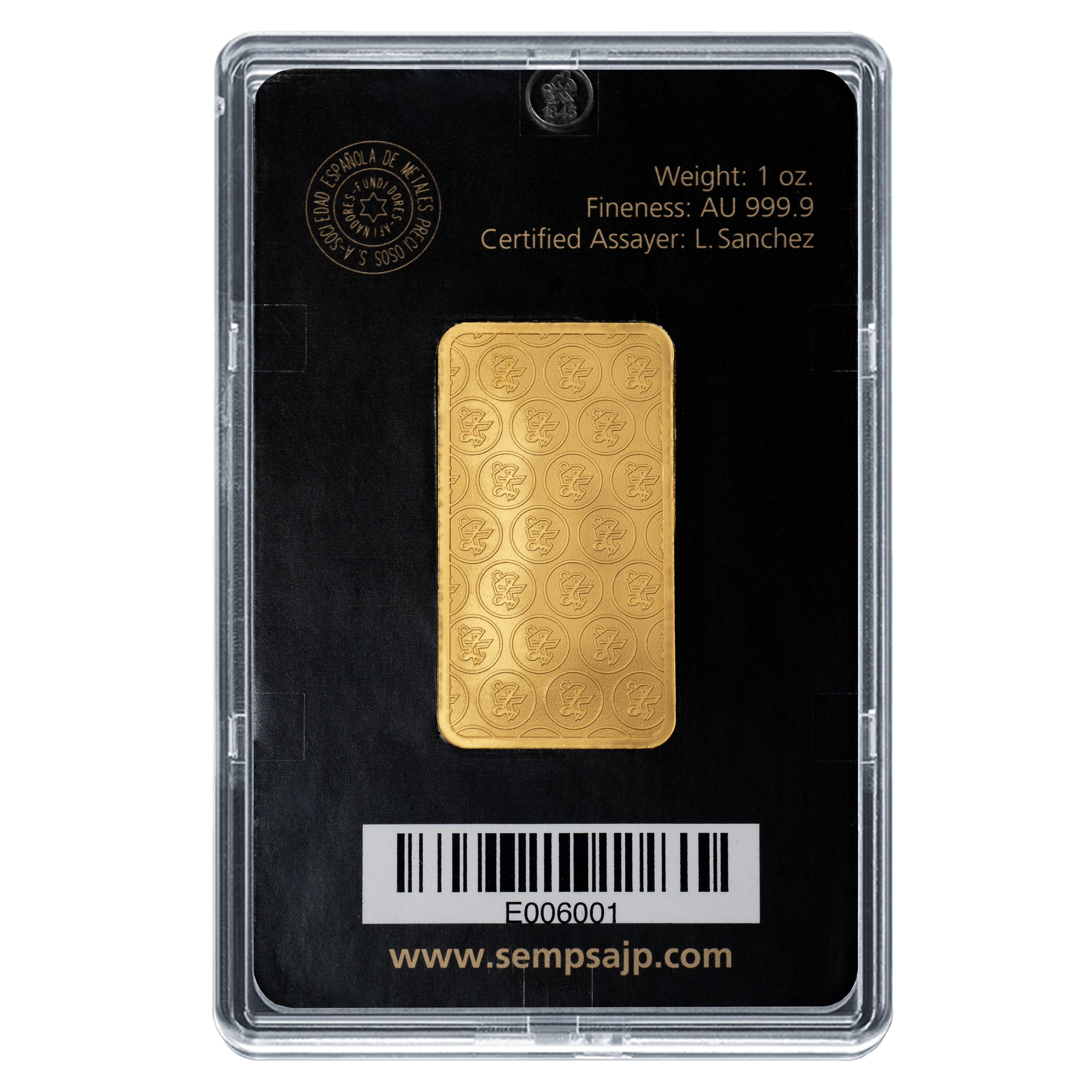 Lingote de Oro SEMPSA de 1oz reverse