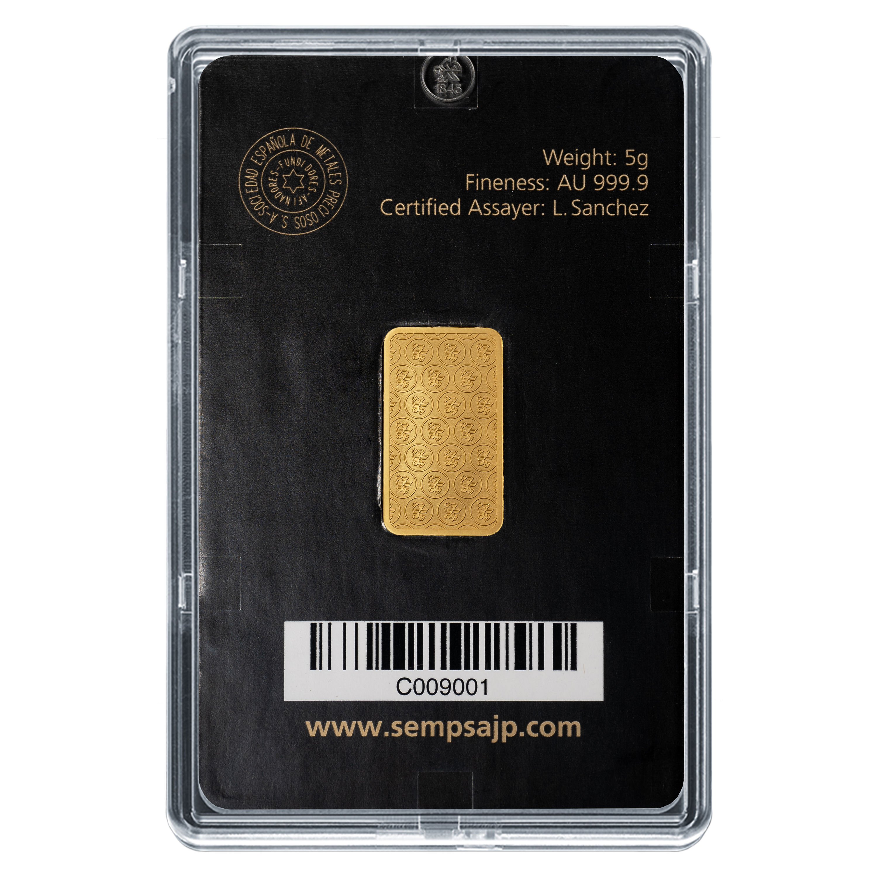 Lingote de Oro SEMPSA de 5g reverse