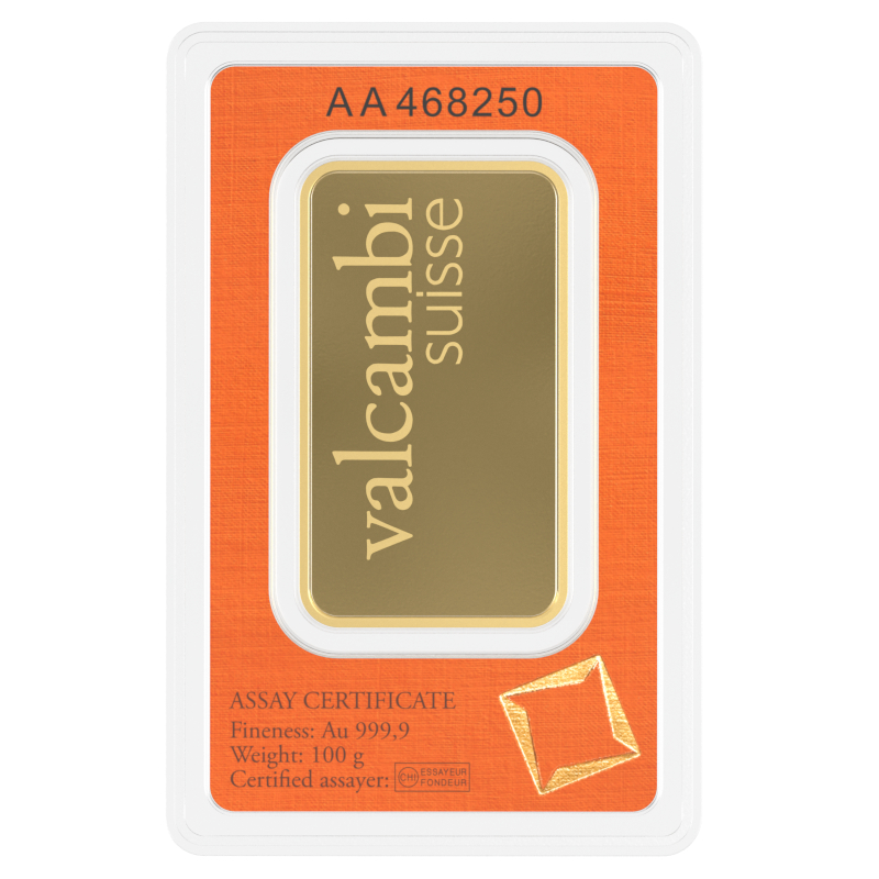 Lingote de Oro Valcambi de 100g reverse