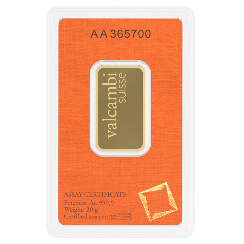 Lingote de Oro Valcambi de 20g reverse