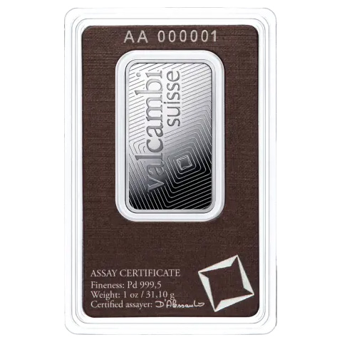 Lingote de Paladio Valcambi de 1oz reverse