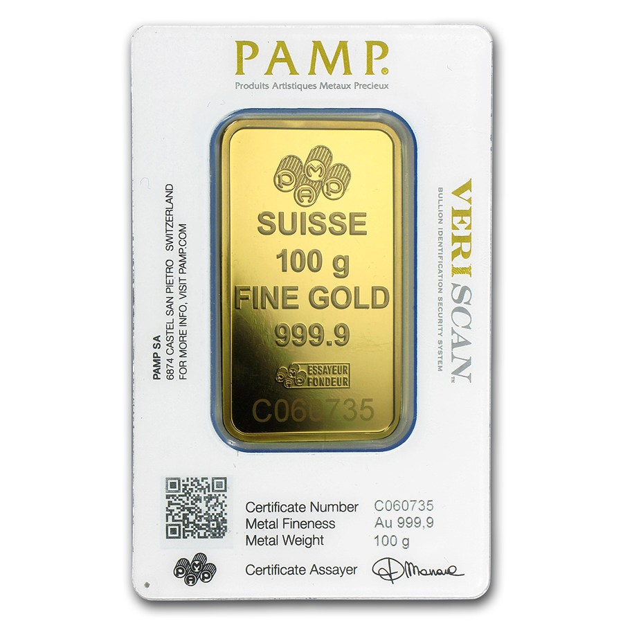 Lingote de Oro PAMP Fortune de 100g blister reverse