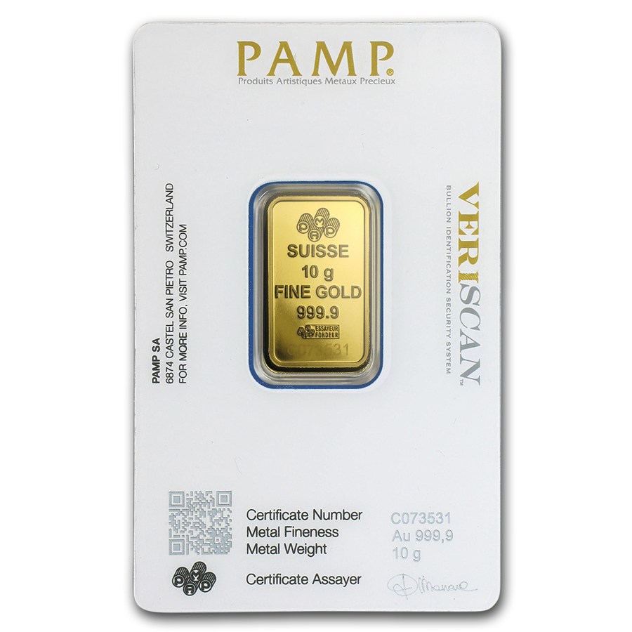 Lingote de Oro PAMP Fortune de 10g blister reverse