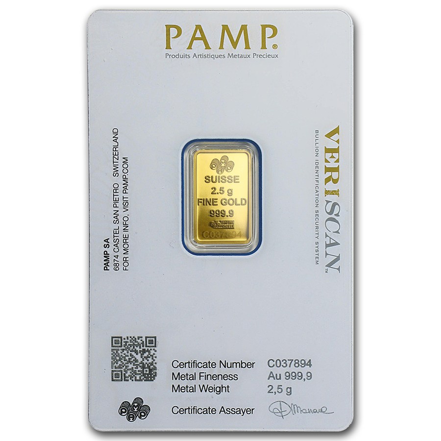 Lingote de Oro PAMP Fortune de 2,5g blister reverse