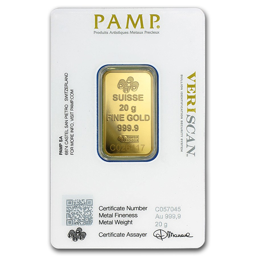 Lingote de Oro PAMP Fortune de 20g blister reverse