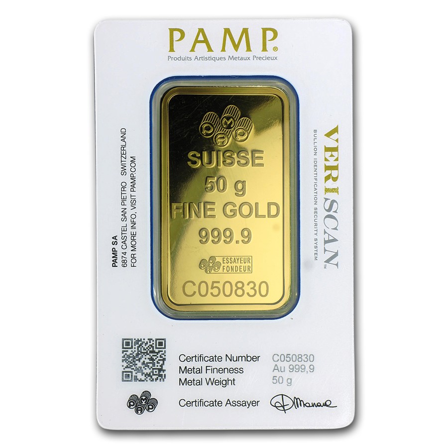 Lingote de Oro PAMP Fortune de 50g blister reverse