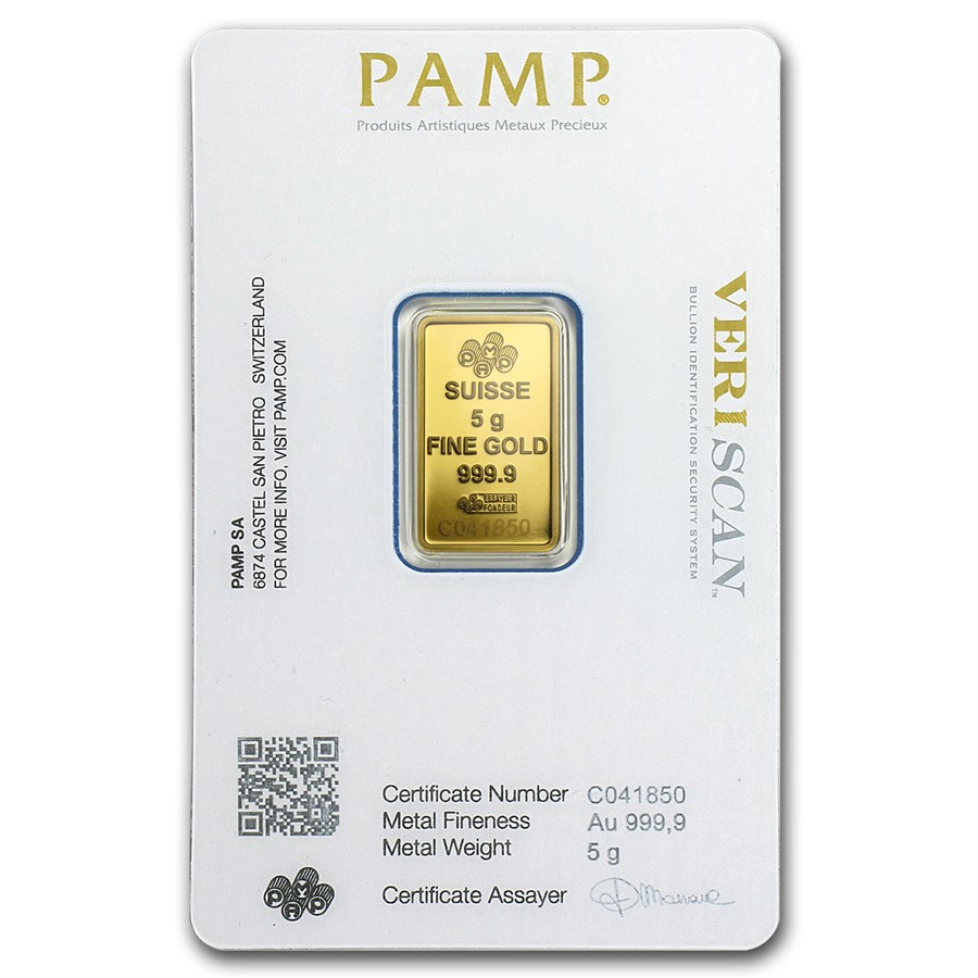 Lingote de Oro PAMP Fortune de 5g blister reverse