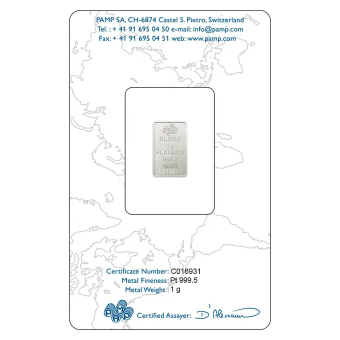 Lingote de Platino PAMP de 1g reverse