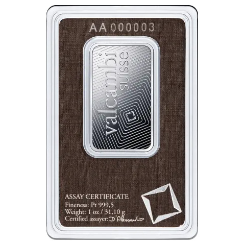 Lingote de Platino Valcambi de 1oz reverse