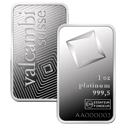 Lingote de Platino Valcambi de 1oz sin blíster