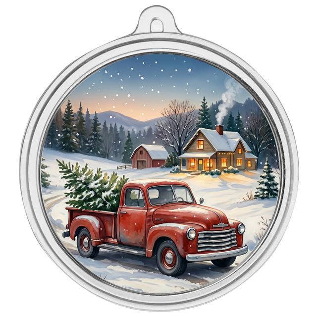 Medalla de Plata Camioneta con Arbol de Navidad - Color 1 oz