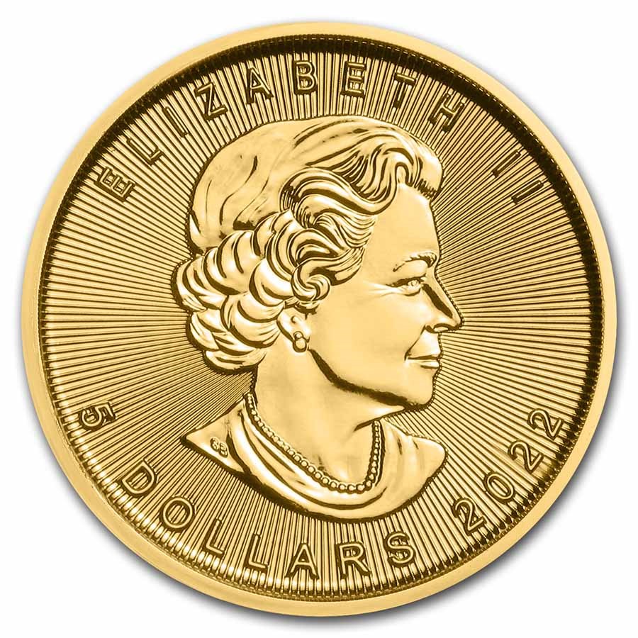 Moneda de Oro Maple Leaf 2022 1/10 oz reverse