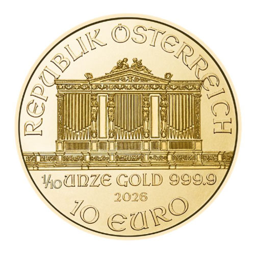 Moneda de Oro Filarmónica 2026 1/10 oz reverse