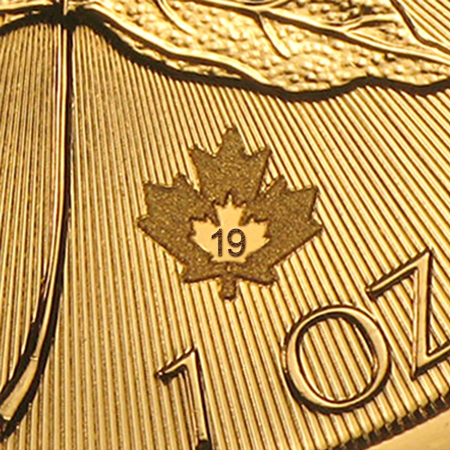 Moneda de Oro Maple Leaf 2018 1 oz detalle