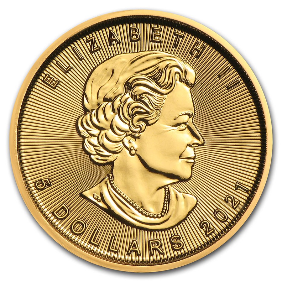Moneda de Oro Maple Leaf 2021 1/10 oz reverse