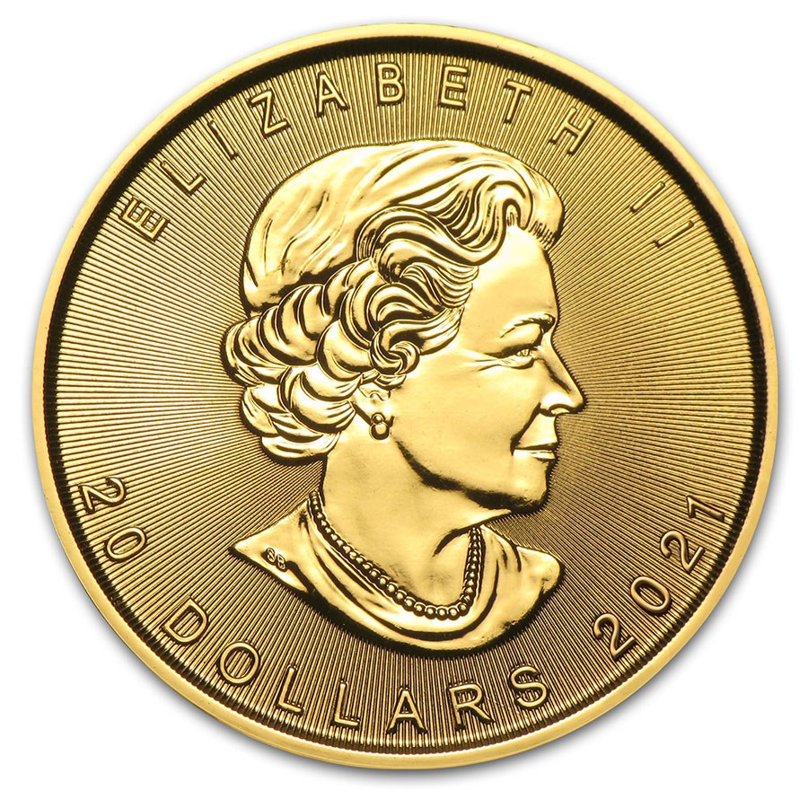 Moneda de Oro Maple Leaf 2021 1/2 oz reverse