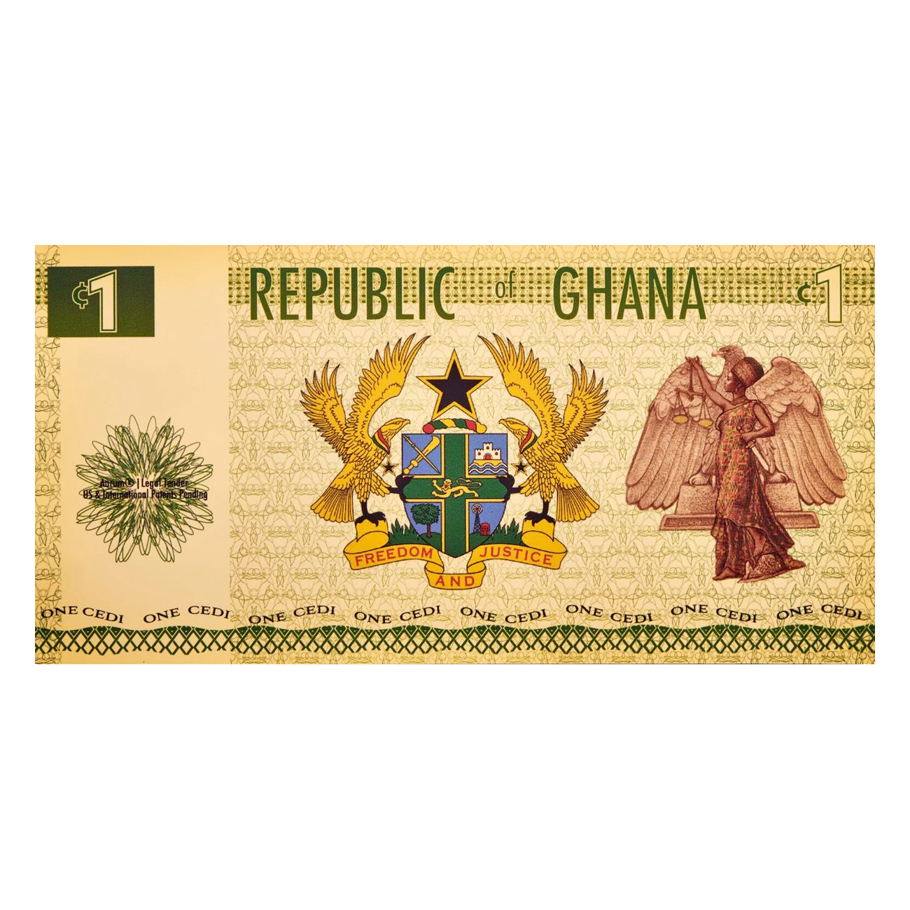 Moneda de Oro 1 Cedi de República de Ghana Justice 1/1000 oz reverse