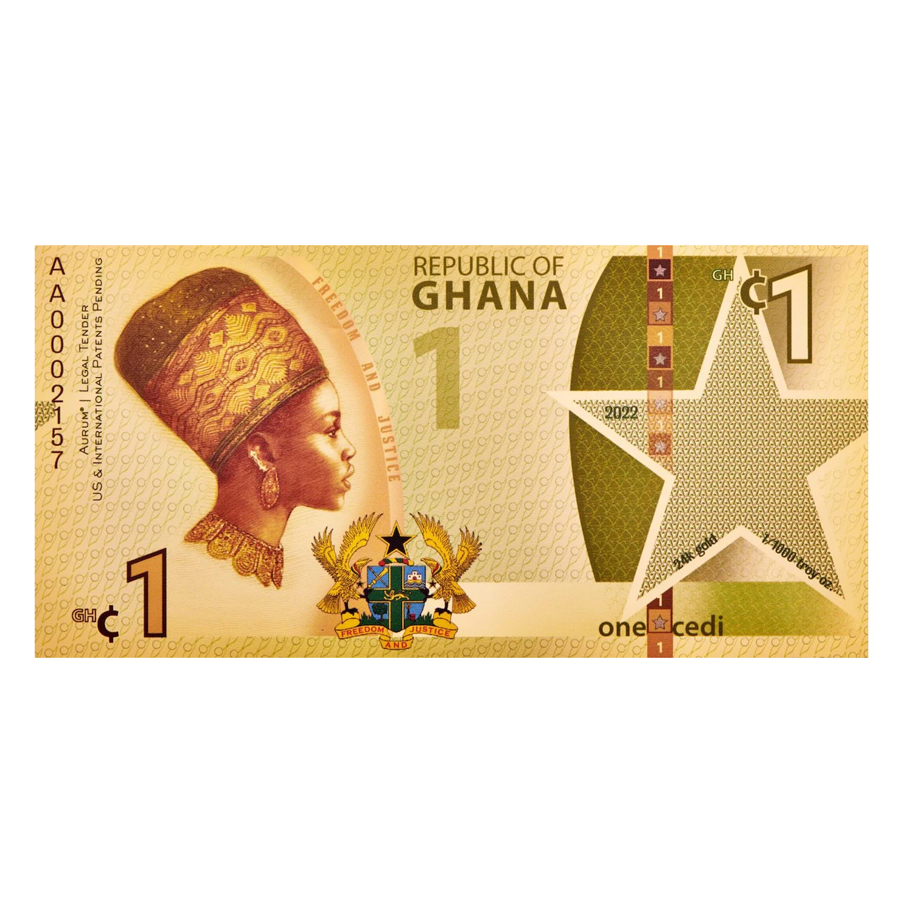 Moneda de Oro 1 Cedi de República de Ghana Justice 1/1000 oz