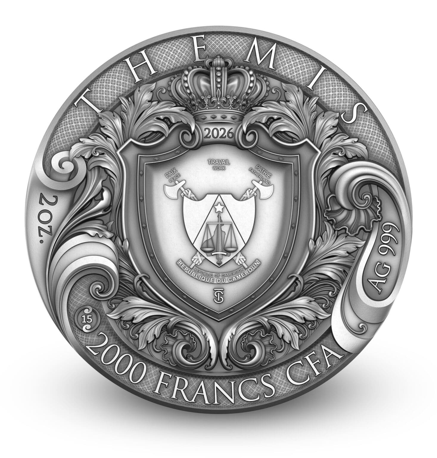 Moneda de Plata Diosa Themis 2026 2 oz reverso