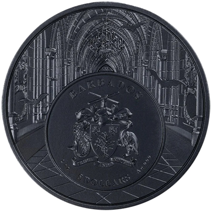 Moneda de Plata Drácula - Despierta en la oscuridad 2 oz reverso 