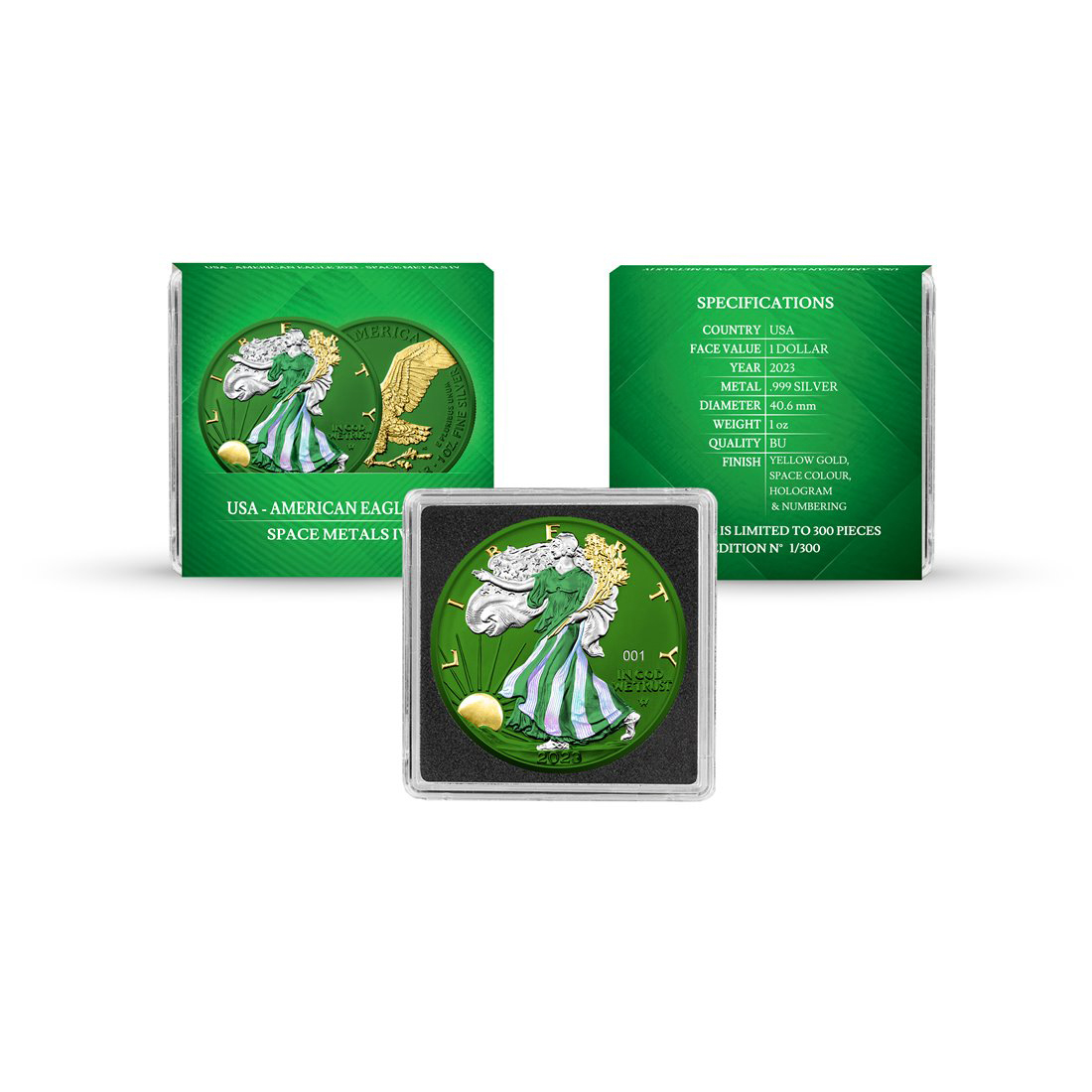 Moneda de Plata American Eagle -Space Metal IV Green- 2023 1 oz capsula