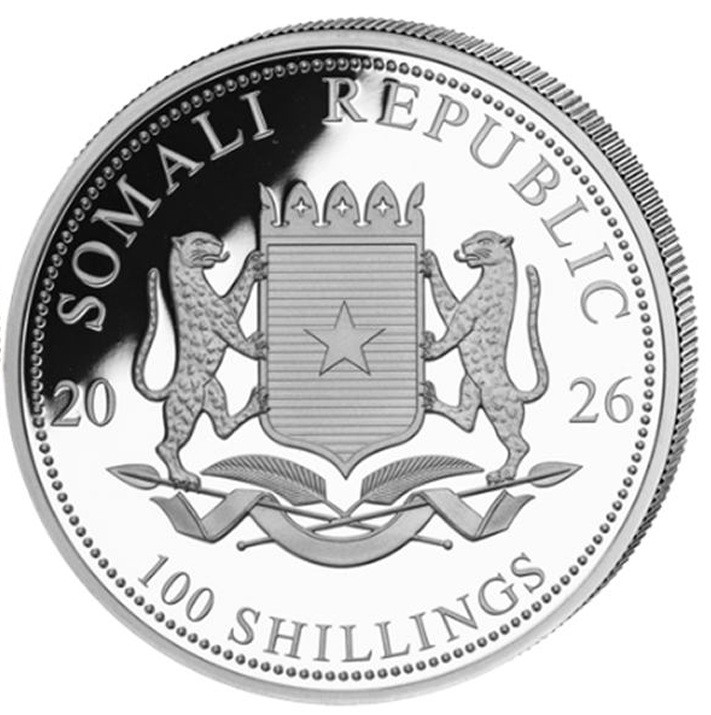 Moneda de Plata Leopardo de Somalia 2026 1 oz reverso