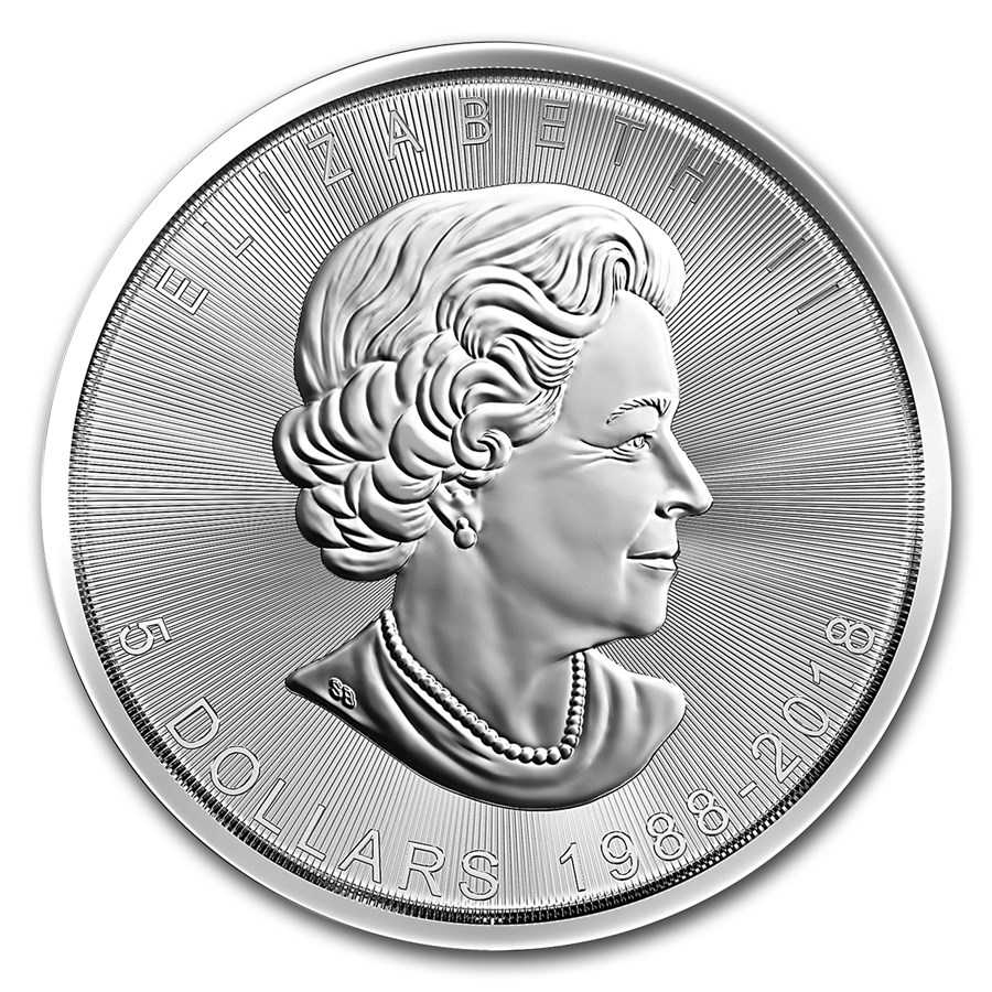Moneda de Plata Maple Leaf 30 aniversario 2018 1 oz reverse
