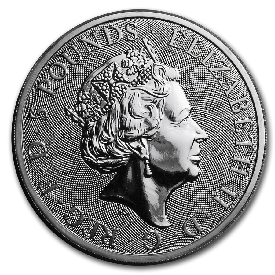Moneda de Plata Queen's Beasts The White Lion 2020 2 oz revese