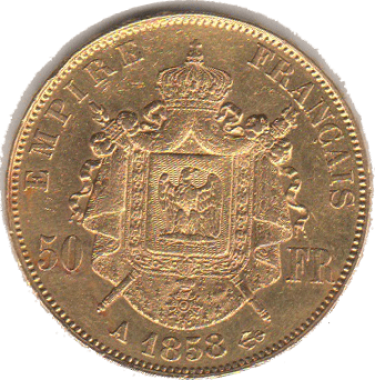 50 francos oro 1858 r