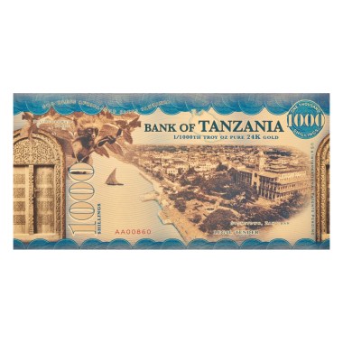 Billete de Oro Kituo Cha Kigoma 1000 Chelines de Tanzania 1/1000 oz reverse