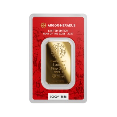 Lingote de Oro Argor-Heraeus Año de la Cabra 2027 de 1oz