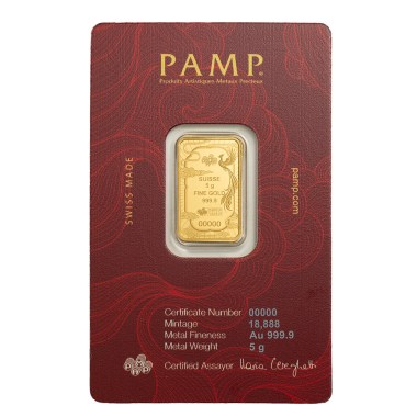 Lingote de Oro PAMP Fénix de la Suerte de 5g Blíster reverse