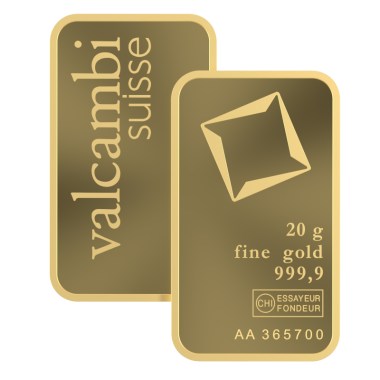 Lingote de Oro Valcambi de 20g sin blíster