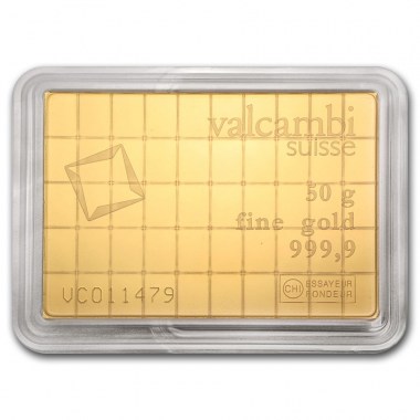 Lingote de Oro Valcambi CombiBar de 50g interior revese