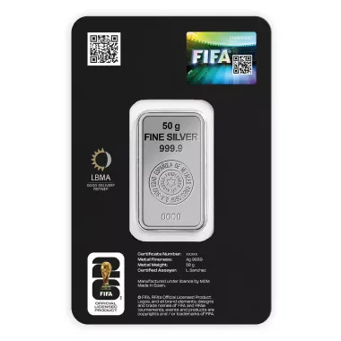 Lingote de Plata SEMPSA Copa Mundial de la FIFA - 2026 de 50g Blister reverse
