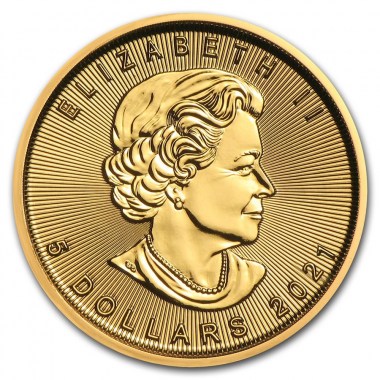 Moneda de Oro Maple Leaf 2021 1/10 oz reverse